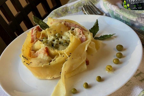 Паппарделле с ветчиной и сыром